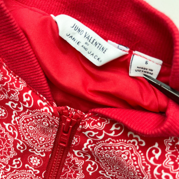 Janie and Jack x Juno Valentine Cherry Red Bandana Bomber Jacket Girls 6 Zip Up - Picture 6 of 8